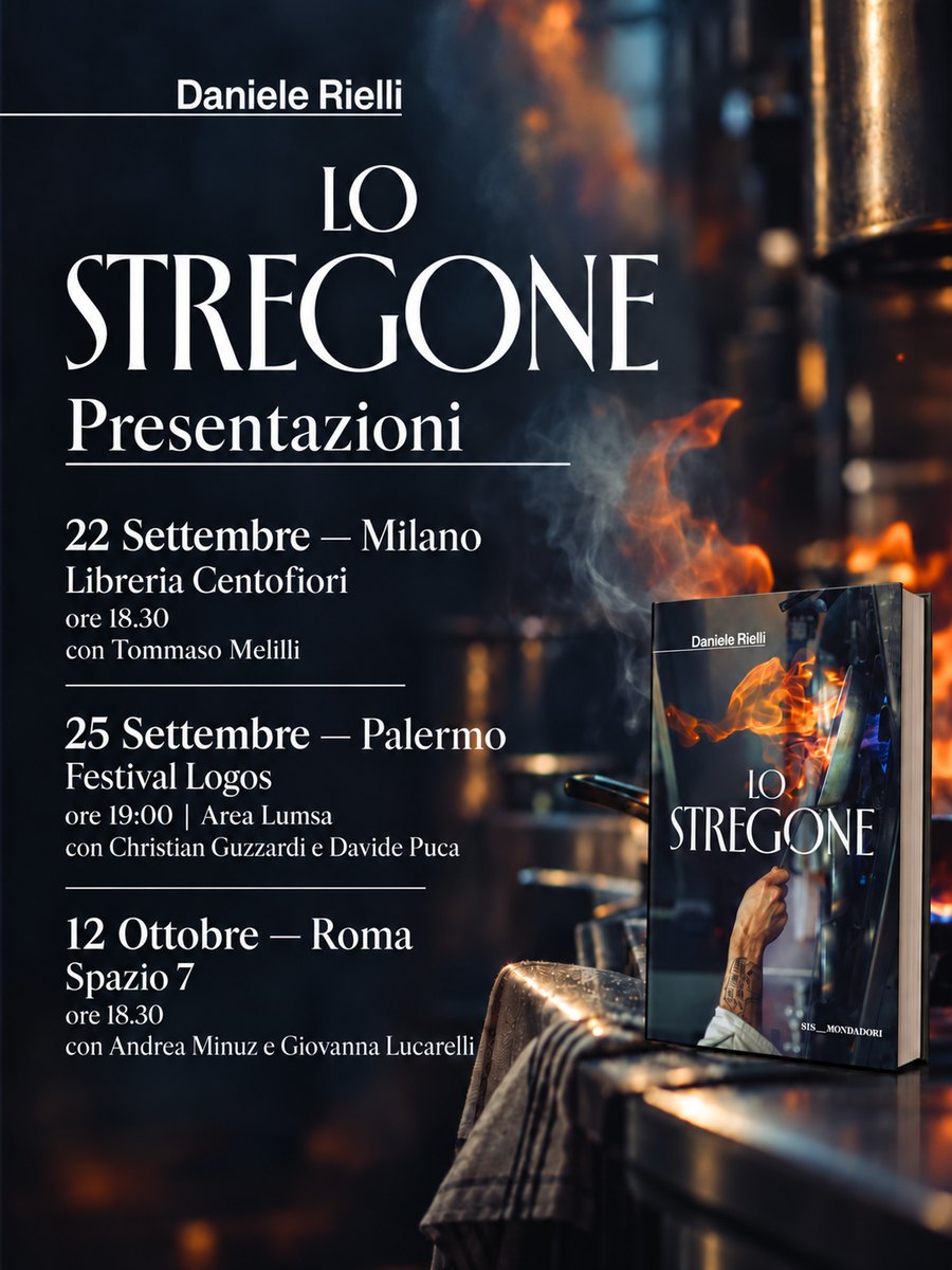 Lo Stregone &mdash; presentazioni: 22 settembre Milano, Libreria Centofiori con Tommaso Melilli; 25 settembre Palermo, Festival Logos con Christian Guzzardi e Davide Puca; 12 ottobre Roma, Spazio 7 con Andrea Minuz e Giovanna Lucarelli